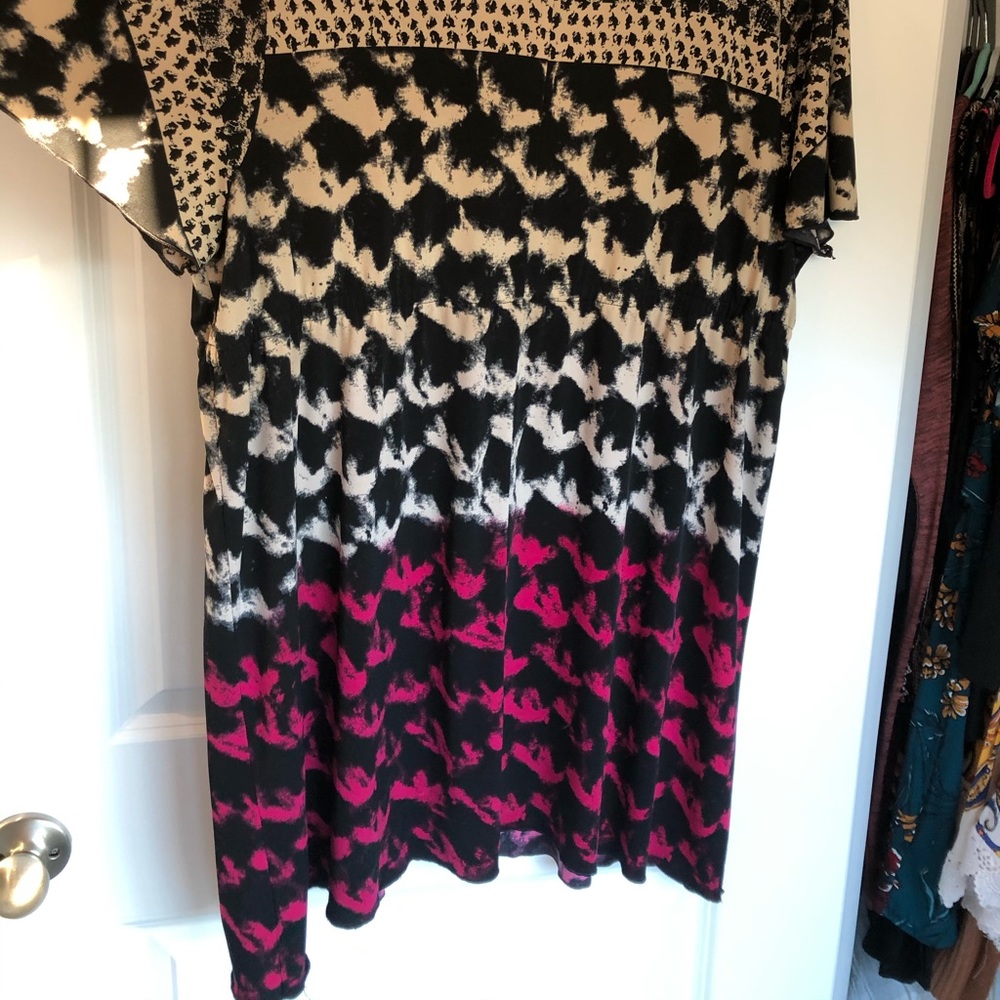 Lane Bryant Black Cream and Fuchsia Tie-Dye Tiered Midi Dress - Picture 8 of 15